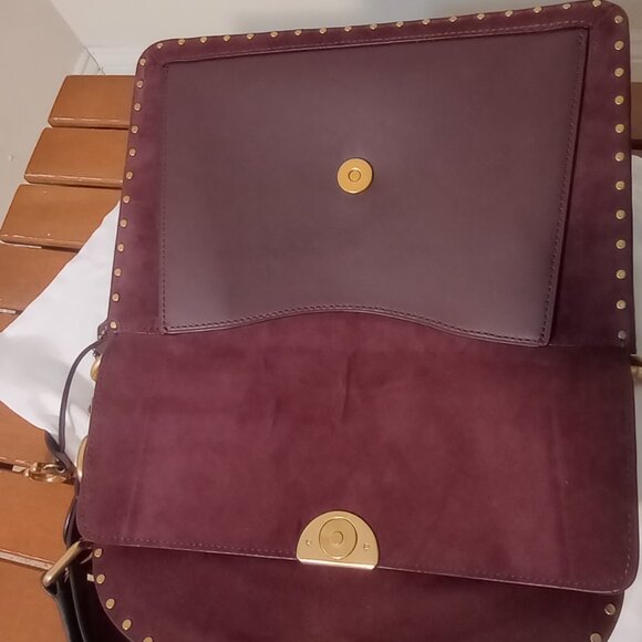 Coach Dreamer Shoulder Leather and Suede Bag With Rivets Oxblood - Picture 8 of 12